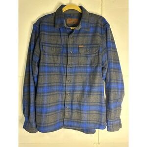Orvis‎ Mens Classic Collection Flannel Button Up Plaid Shirt Blue Gray Heavy